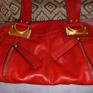 B Makowsky East/West Red Leather Satchel